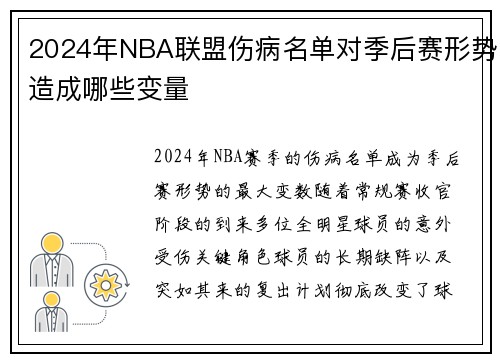 2024年NBA联盟伤病名单对季后赛形势造成哪些变量